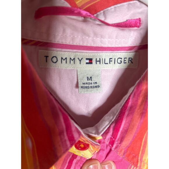 Vintage Tommy Hilfiger  Women’s long Sleeve  Medium Pink/Yellow  Shirt - Picture 2 of 8